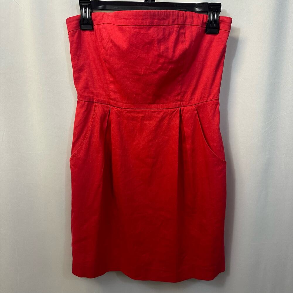 Theory Pink Strapless Linen Blend Pockets Mini Dress Sundress Cocktail 6
